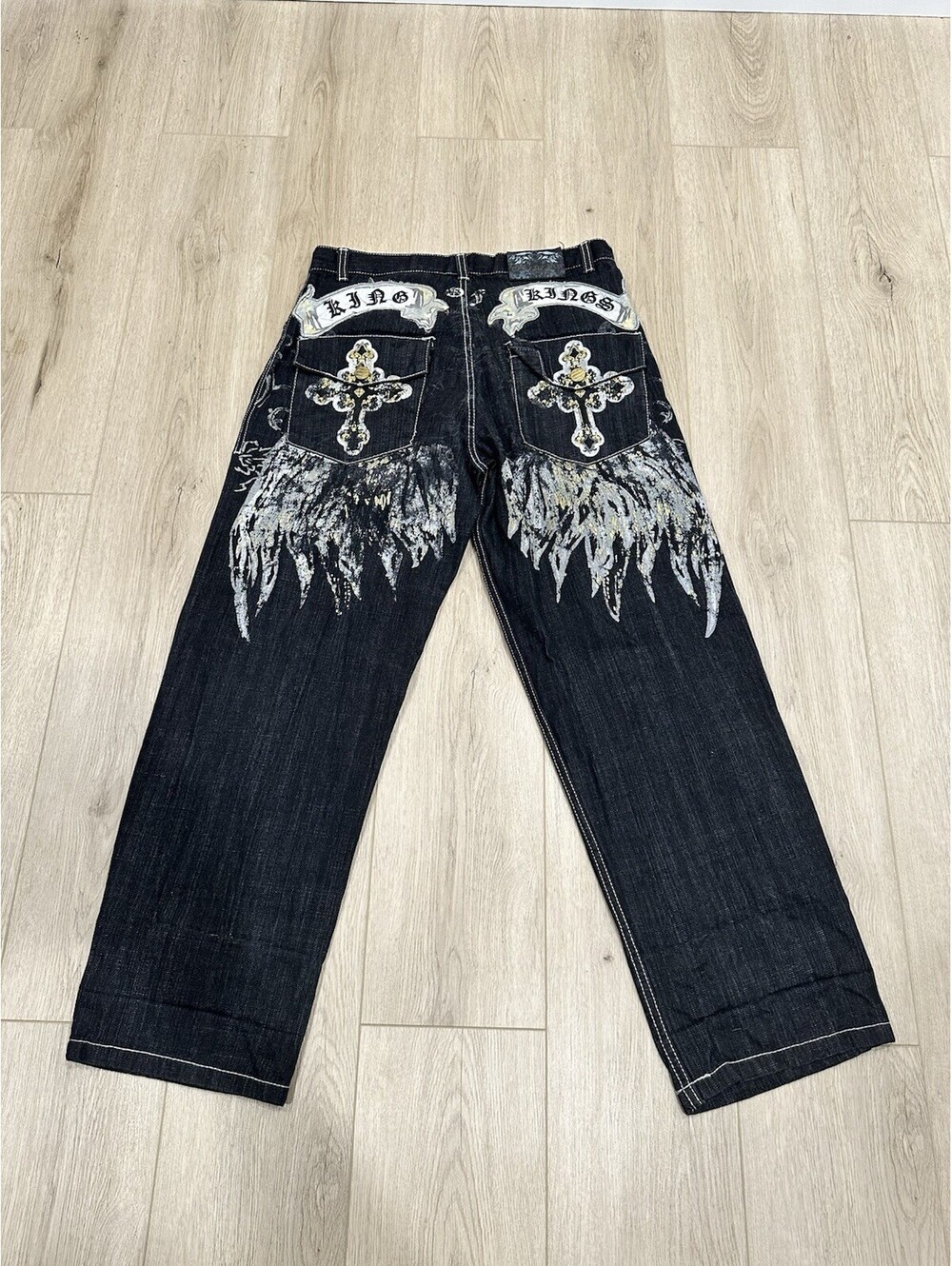 Vintage Y2K Evolution Jeans Grunge Baggy Cross Wings 34x31
